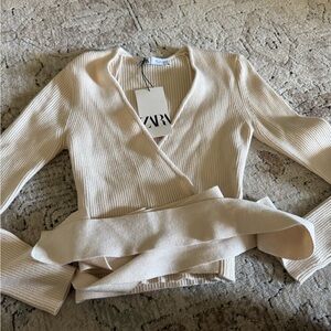 Zara Cream V-Neck Wrap Sweater